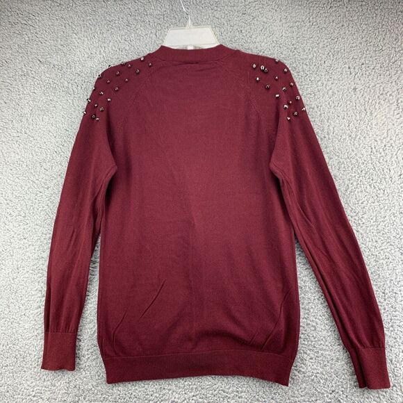 Nollie Oxblood Womens Cardigan Sweater Size Small Pockets Red Studded Stretch - Picture 3 of 13